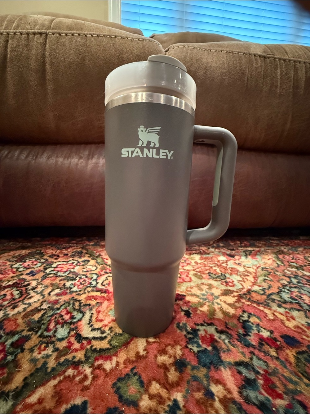 Stanley Matte Gray Travel Mug with White Lid and Handle